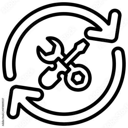 Agile Tool - Circular arrows with wrench and gear, showing iterative tools and agile planning workflow