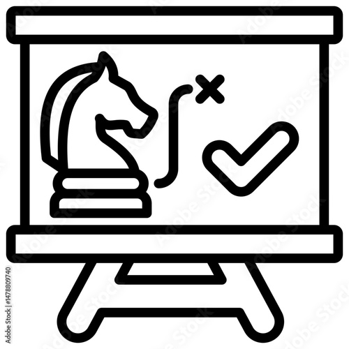 Strategic Plan - chess knight on a presentation board with strategy marks, representing long-term planning and tactics