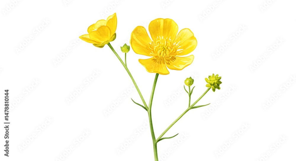 Naklejka premium Botanical Watercolor: Golden Blooms in Delicate Detail