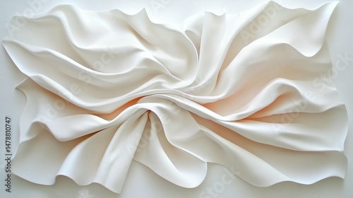 Elegant white fabric with flowing waves in abstract design composition