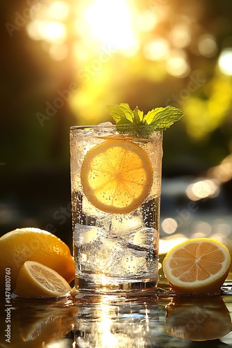 Refreshing summer drink with lemon and mint