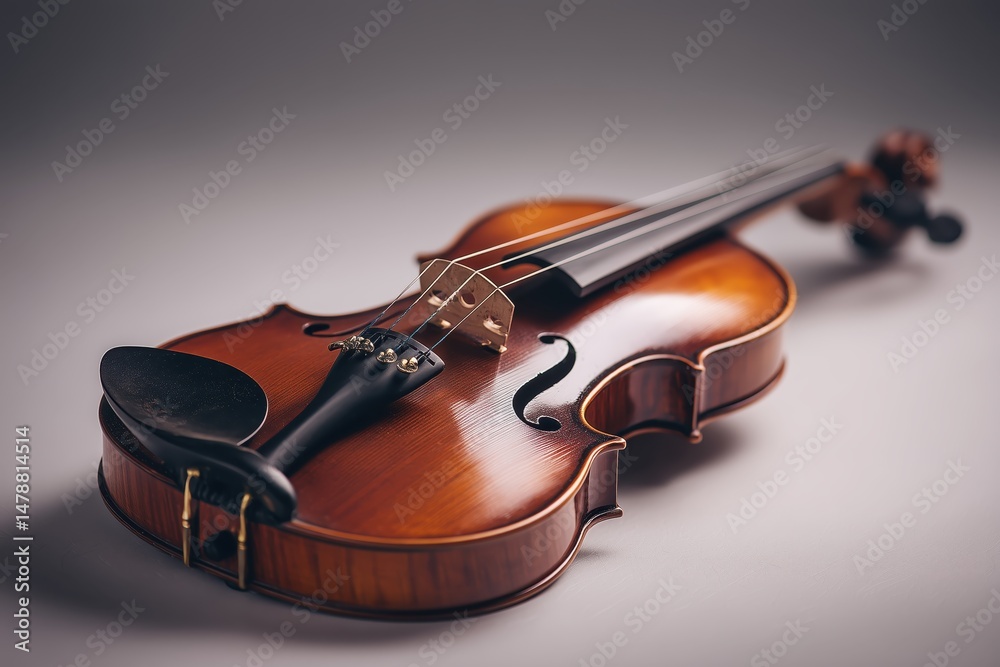 Fototapeta premium Polished Brown Stringed Instrument On Gray Surface Close Up On Transparent Background