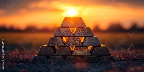 Gold pyramid at sunset
