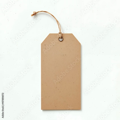 A blank brown tag with a string looped through a hole at the top