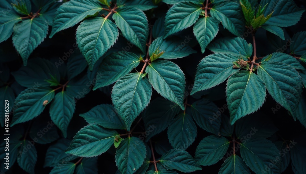 Fototapeta premium Mesmerizing dark foliage, captivating leaf design, intricate details, flora, abstract, texture