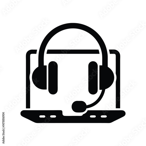 Virtual assistant headset icon vector silhouette for customer support, call center, online service, AI helper, communication technology isolated art

