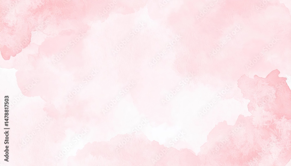 Obraz premium A soft pink watercolor background featuring fluffy white clouds gently blending into the hues, creating a dreamy and serene atmosphere.