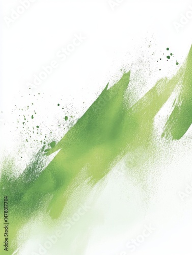 Abstract green brushstrokes on white background, diagonal composition, artistic texture, watercolor effect, organic design