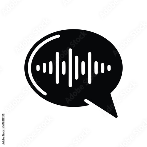 Minimalist icon of speech bubble with waveform sound wave symbol for podcasting voice message UI element clean modern communication flat digital design

