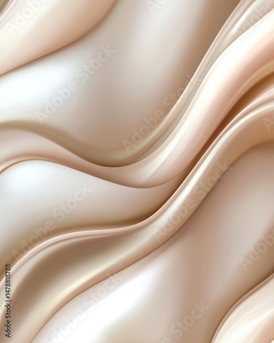Abstract silk fabric waves in beige and white tones close up shot for background texture and design element luxury soft