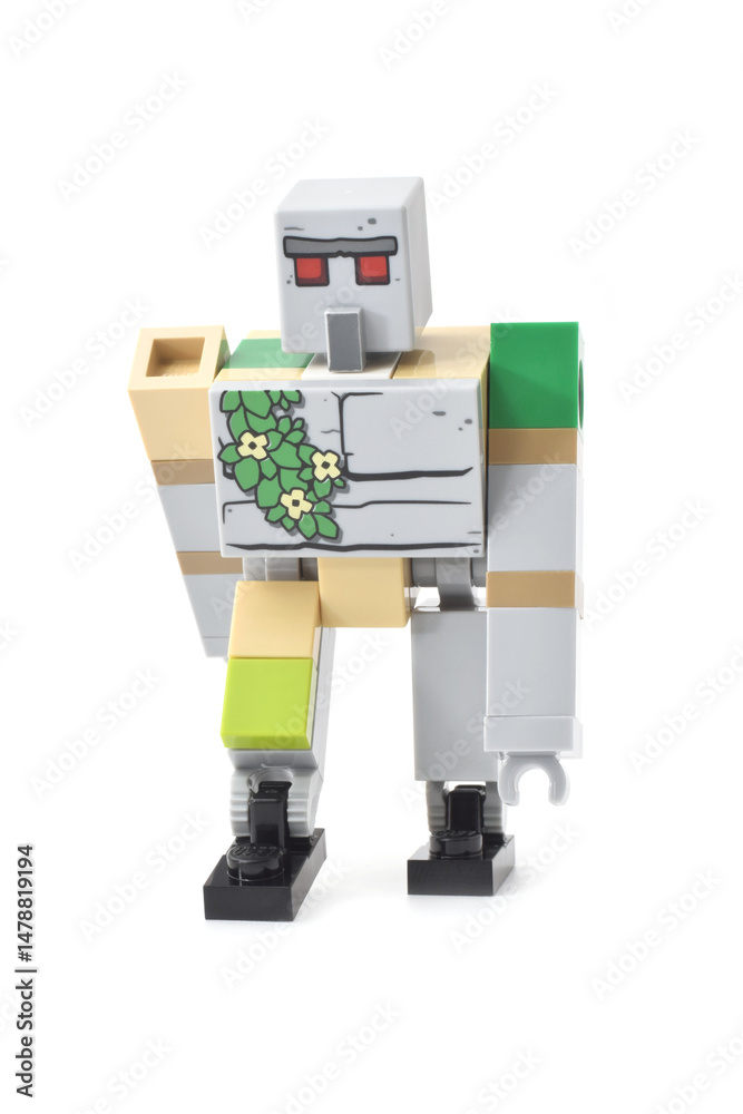 Naklejka premium Editorial illustrative image of lego creature from minecraft movie iron golem isolated on white