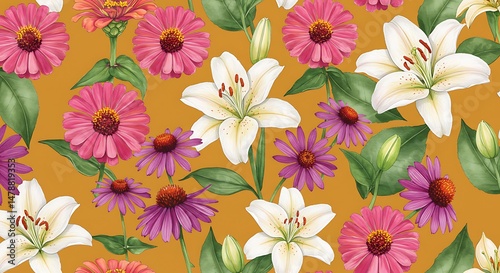 Golden Hour Bloom: A Watercolor Floral Tapestry