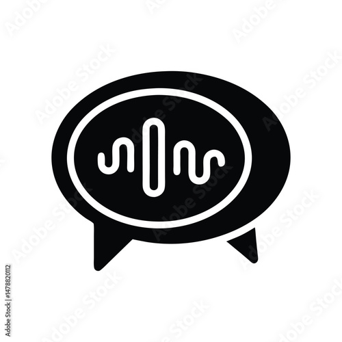 Minimal speech bubble with waveform silhouette icon vector for podcasting voice chat sound communication technology isolated on transparent background

