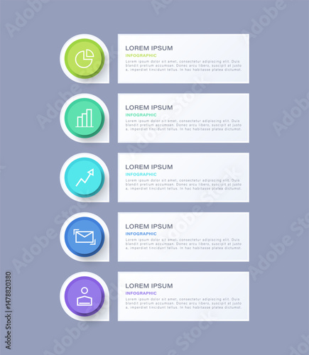 Vertical infographic template with five steps or processes. Modern infographic design with icons for business presentation slides