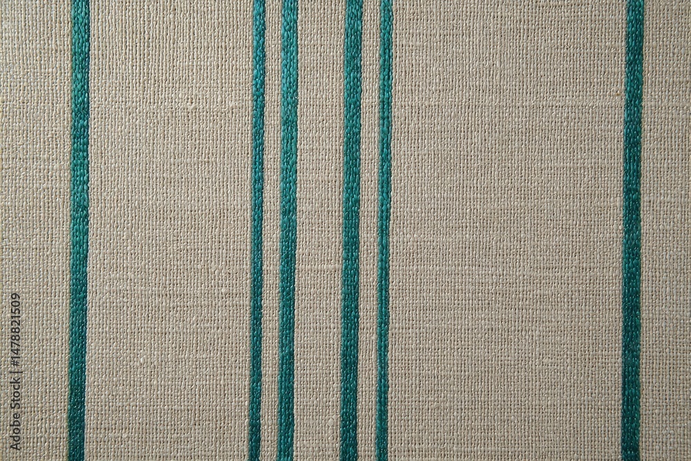Fototapeta premium Close up view of textured fabric with teal stripes.