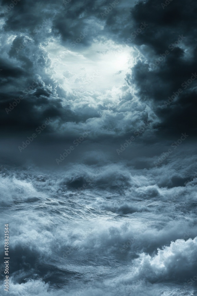 Obraz premium Dramatic seascape with stormy waves and ominous clouds creating a powerful scene of nature's fury and raw beauty