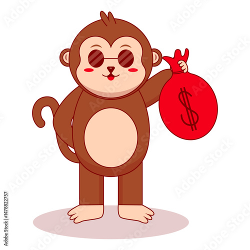 Cute Baby Monkey Mascot Character. Vector Illustration in Cartoon Concept.