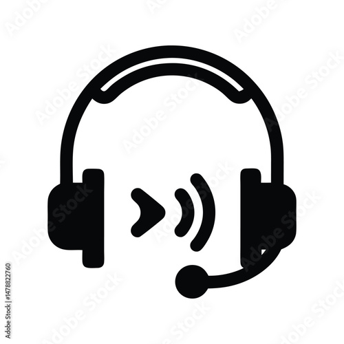 Vector Icon of Virtual Assistant Headset – Professional Flat Design for Helpdesk, Online Customer Service, Call Center, and Tech Communication Use

