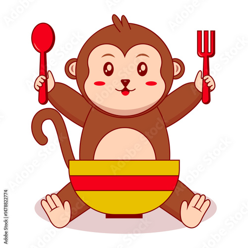 Cute Baby Monkey Mascot Character. Vector Illustration in Cartoon Concept.