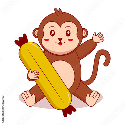Cute Baby Monkey Mascot Character. Vector Illustration in Cartoon Concept.