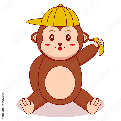 Cute Baby Monkey Mascot Character. Vector Illustration in Cartoon Concept.