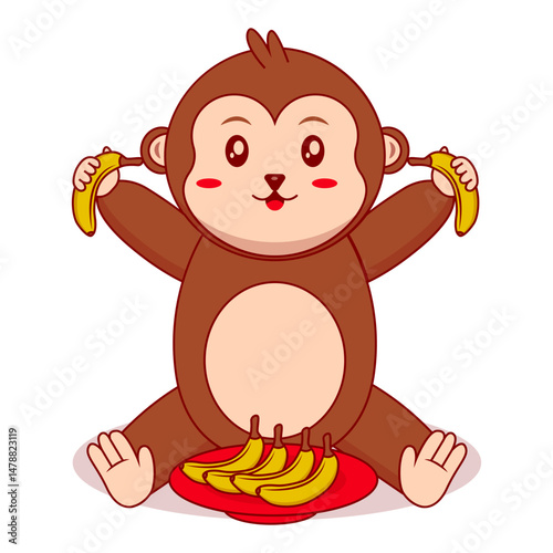Cute Baby Monkey Mascot Character. Vector Illustration in Cartoon Concept.