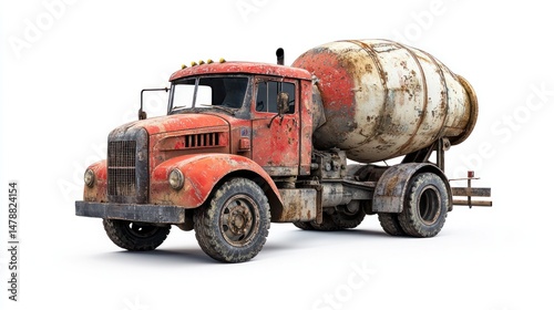 Early model concrete mixer truck isolated on white