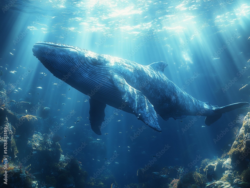 Fototapeta premium Whale Gliding Beneath Ocean Surface