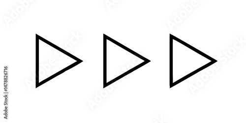 Triple forward triangle icon in black outline style