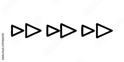 Five outlined forward arrows in a linear progression