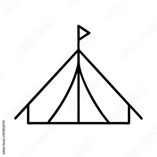 Military tent icon with flag in outline style