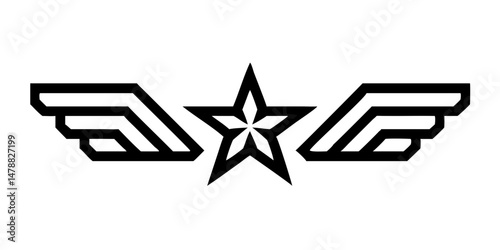Winged star military insignia in linear outline style