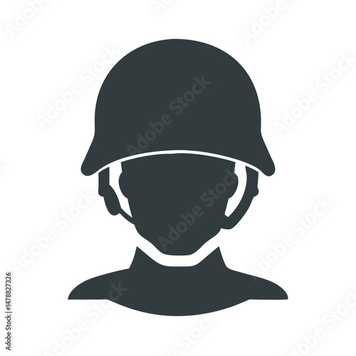 Flat military soldier icon with helmet in profile view