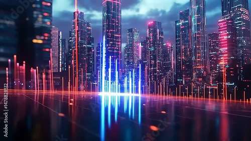 Wallpaper Mural Futuristic Cityscape with Neon Lights at Night Torontodigital.ca