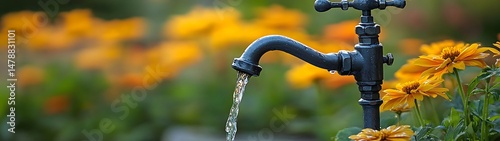 Garden Faucet with Water Flowing