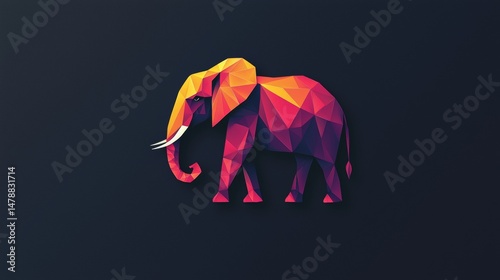 Colorful geometric elephant design set against a dark background for modern art enthusiasts