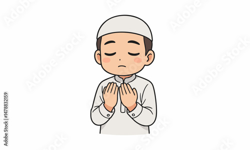 cute muslim men praying cartoon illustration