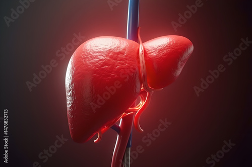 Human liver affected by Hepatitis C, surrounded by virus particles, highlighting infection impact on the body.generative ai
