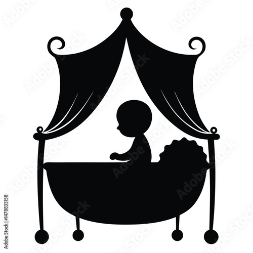 Baby in Classic Bassinet Cradle Black and White
