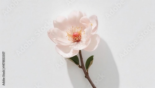 A peach blossom, with a white background, bright and high-definition, realistic.