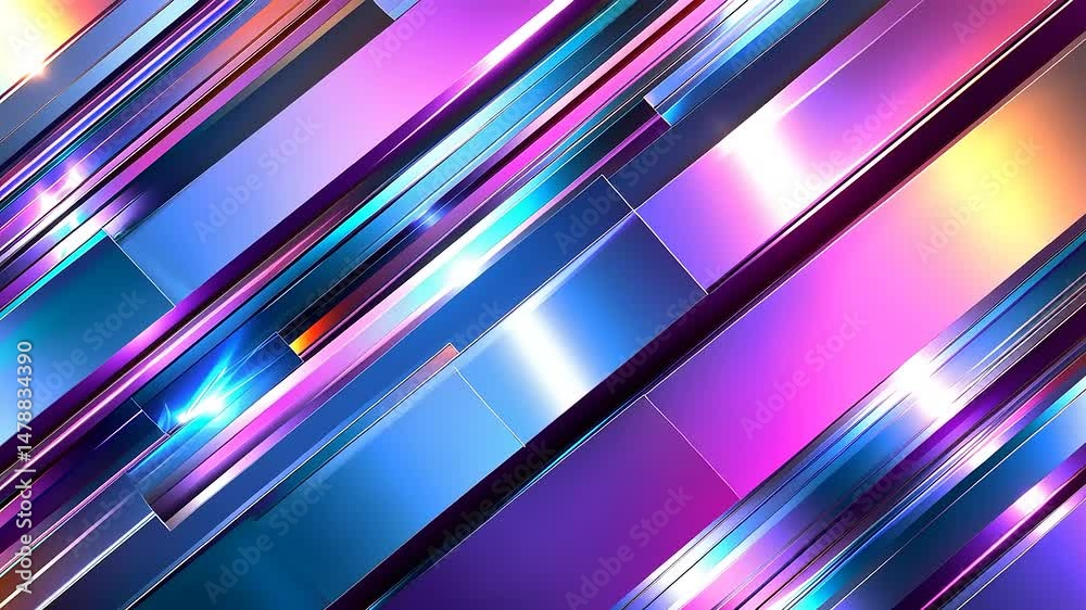 Abstract artwork with vibrant, diagonal stripes and glowing rectangles