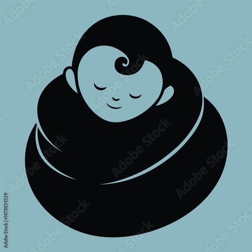 Swaddled Baby Eyes Closed Blue Background