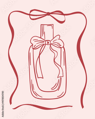 Bottle of perfume vintage card in coquette style