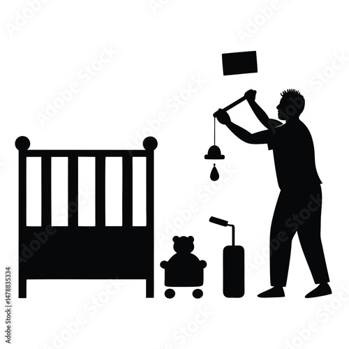 Man Preparing Nursery with Crib and Paint