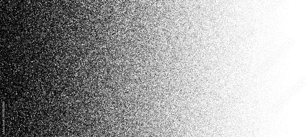 Noise dot grain background with abstract gradient of monochrome dotwork, vector grunge texture. Grain noise background of black dots and grainy halftone fade with stipple effect of sand dust particles