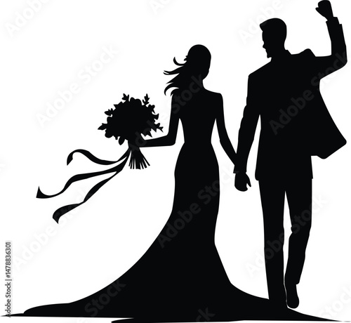 Romantic Couple Silhouette with Floral Design Element