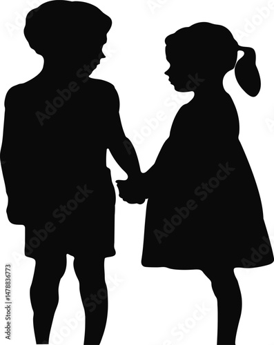Silhouette Vector Illustration of a Boy and Girl