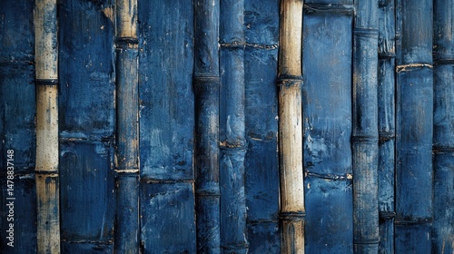 Hand-dyed indigo bamboo wallpaper with a rustic charm