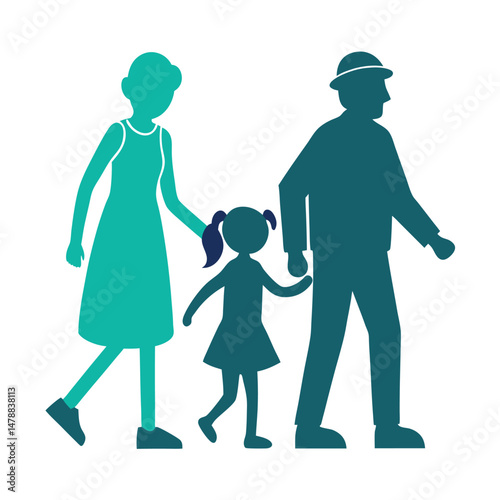 Vector Art of Grandparents with Young Girl