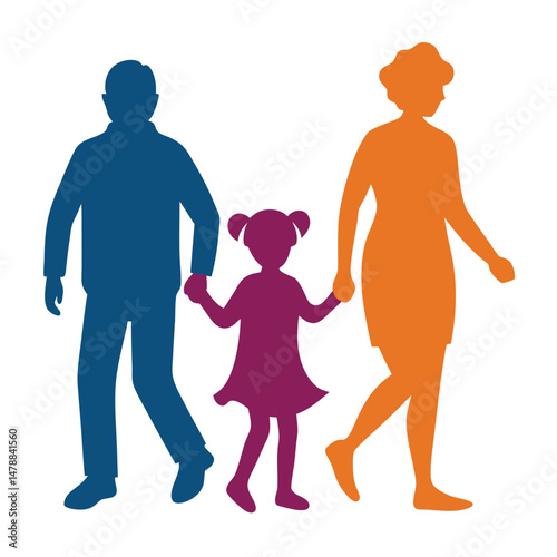Senior Couple and Child Walking Vector Style